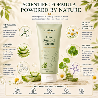 Vivitok Natural Gentle Hair Removal Cream | For Women & Men, Sensitive Skin