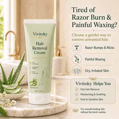 Vivitok Natural Gentle Hair Removal Cream | For Women & Men, Sensitive Skin