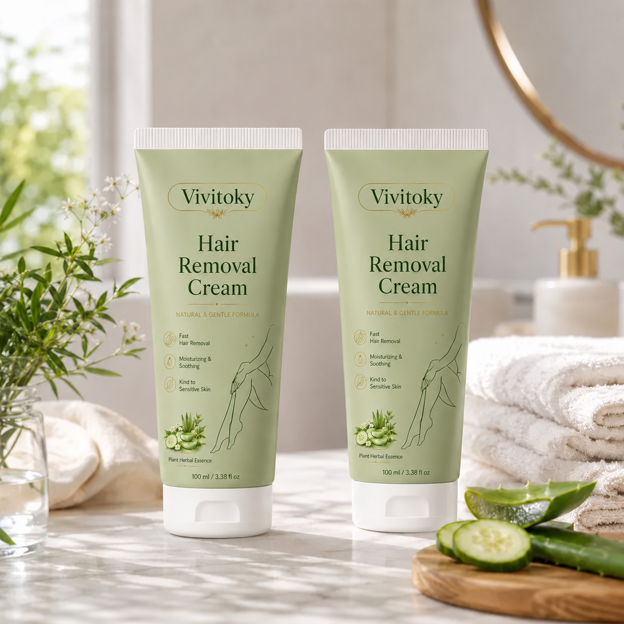 Vivitok Natural Gentle Hair Removal Cream | For Women & Men, Sensitive Skin