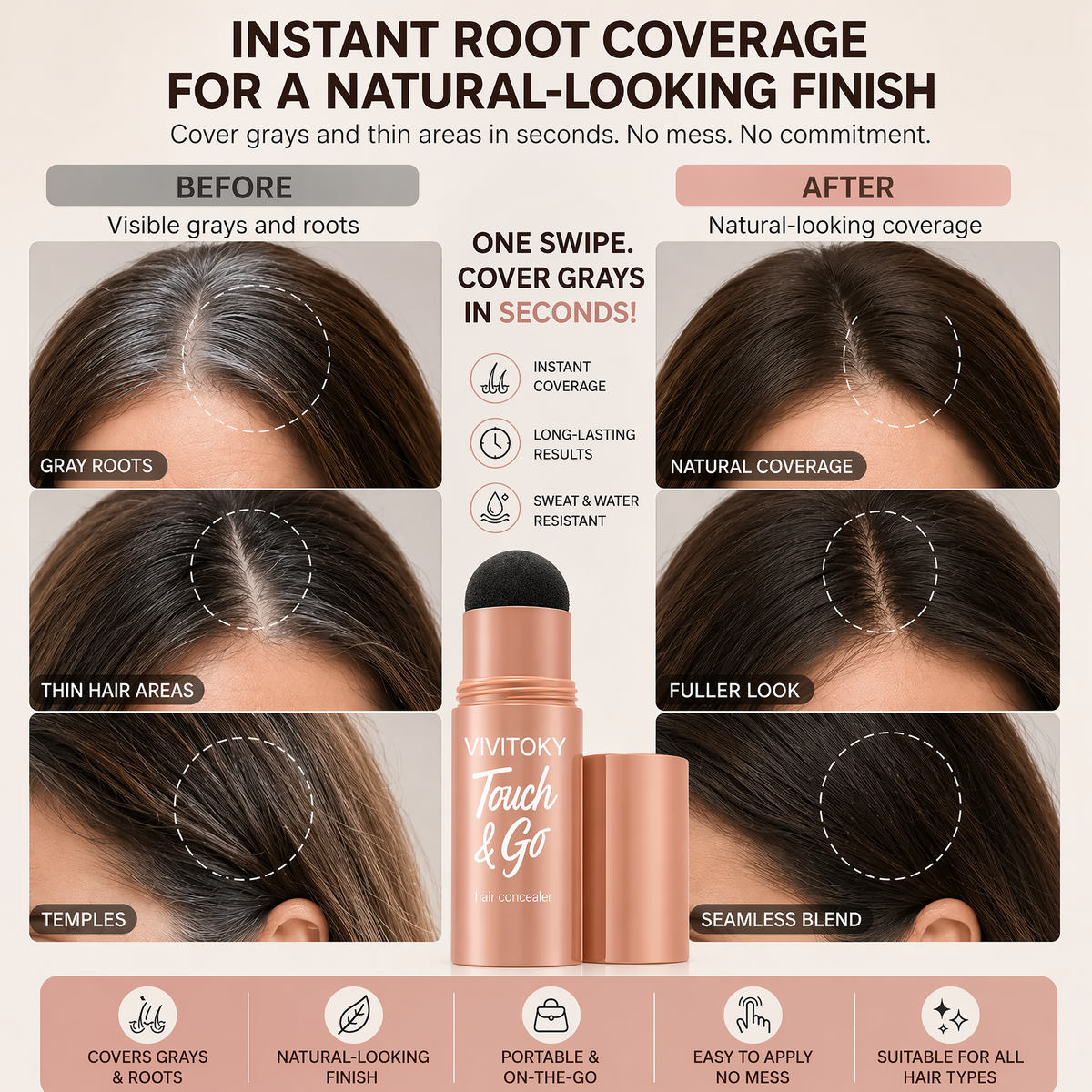 Touch & Go Hair Concealer – Instant Root Touch-Up & Fuller-Looking Hair